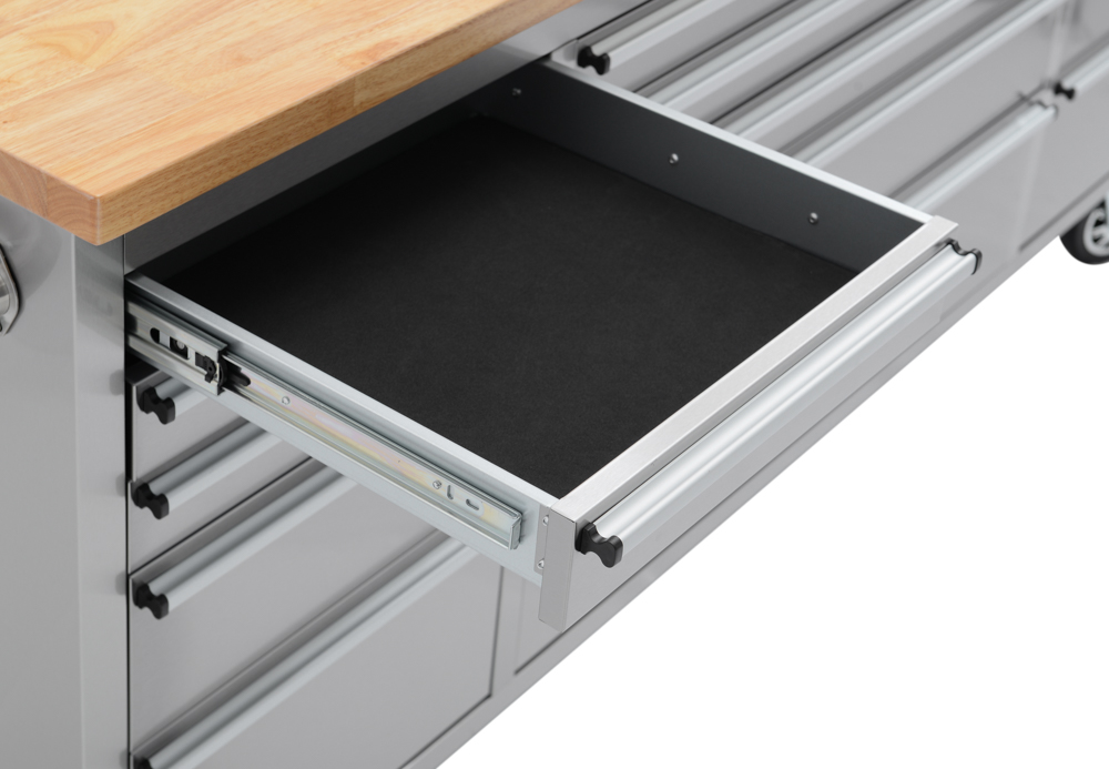 Open drawer of a mobile cabinet.