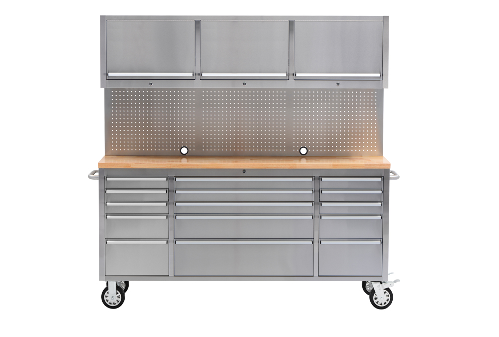 Metal workbench with storage drawers