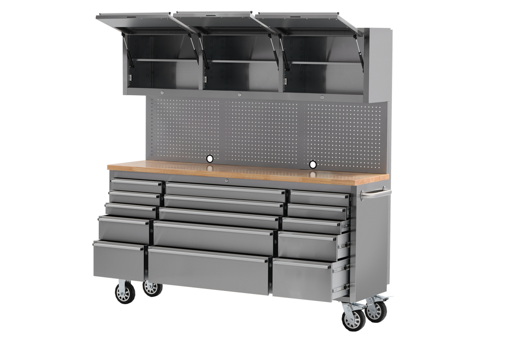 Metal workbench with storage compartments
