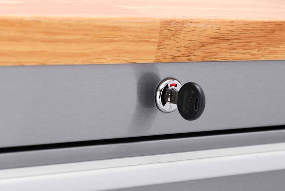 Metal cabinet lock with wooden top